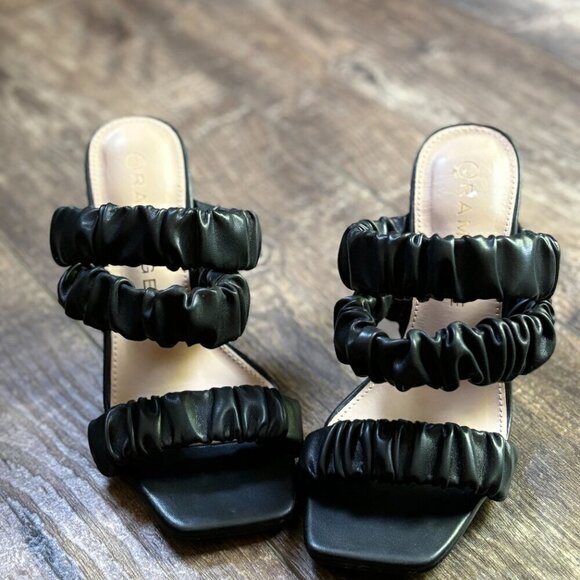 NEW Rampage Square Toe Ruched Heeled Sandals Black with Clear Heels Women's 6 - Picture 15 of 16